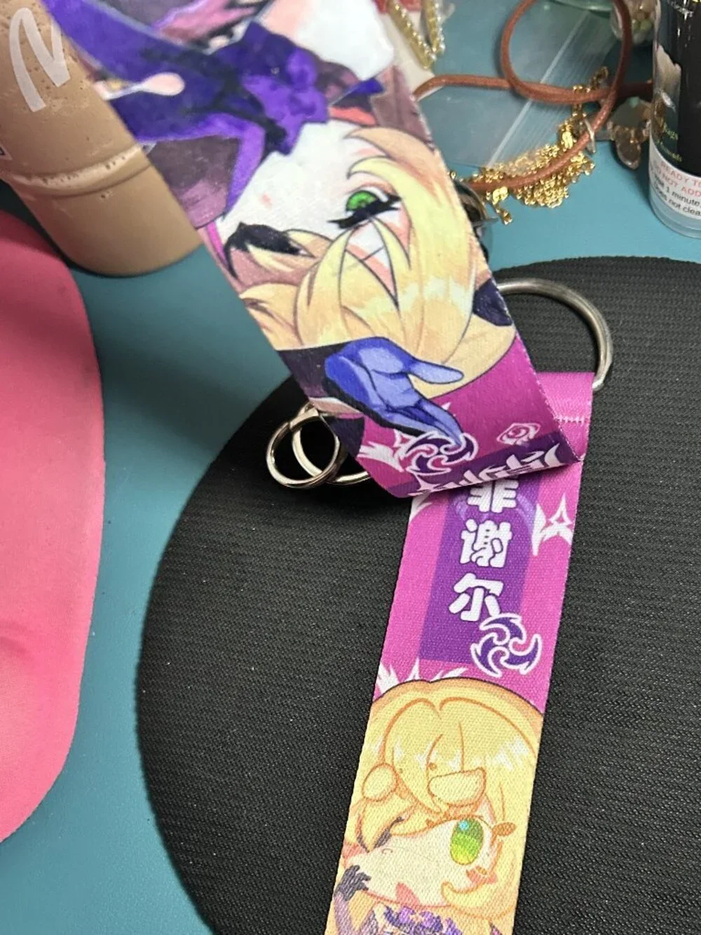 Genshin Impact Fischl Fabric Wristlet Lanyard Keychain with Jingle Bell